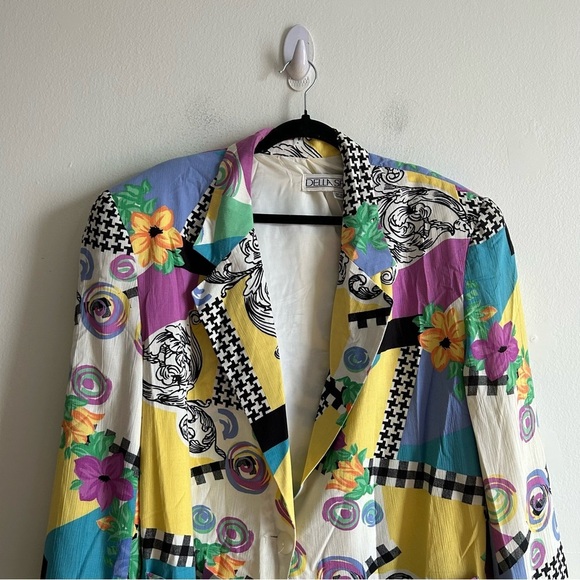 Della Spiga Sz 14 Vintage Colorful Abstract 80s Blazer - Picture 4 of 9